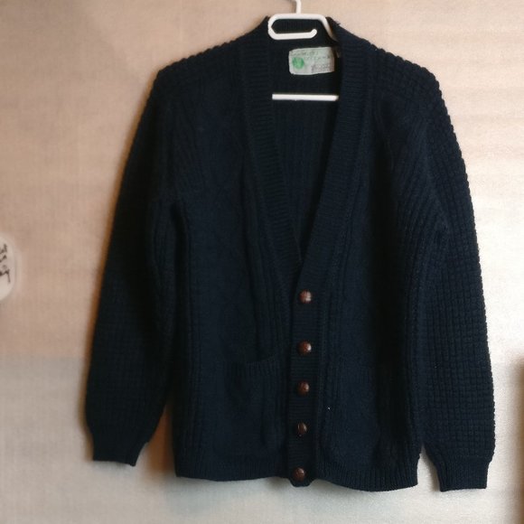 Handloomed in Ireland 100% Wool Chunky Coastal Cardigan Vintage Donegal GREEN - Picture 5 of 11